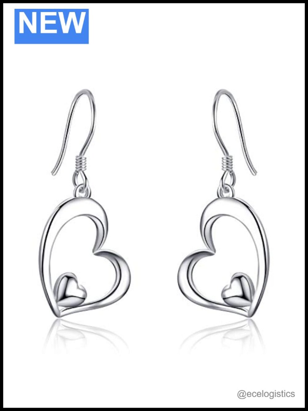 Sterling Silver Heart Dangle Drop Earrings Push Back 1.2 Inch Jewelry Gift
